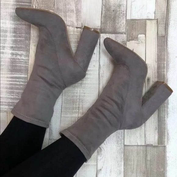 NEW Grey Faux Suede Sock Booties - Picture 3 of 4